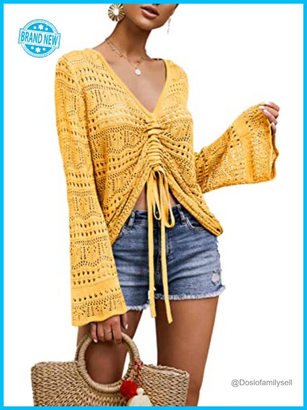 Womens Boho Off Shoulder Sheer Crop Top Crochet Flowy Sweater